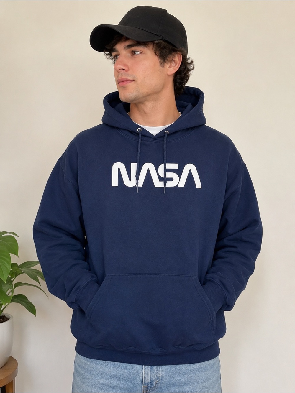 NASA Logo Pullover Hoodie in Navy Blue